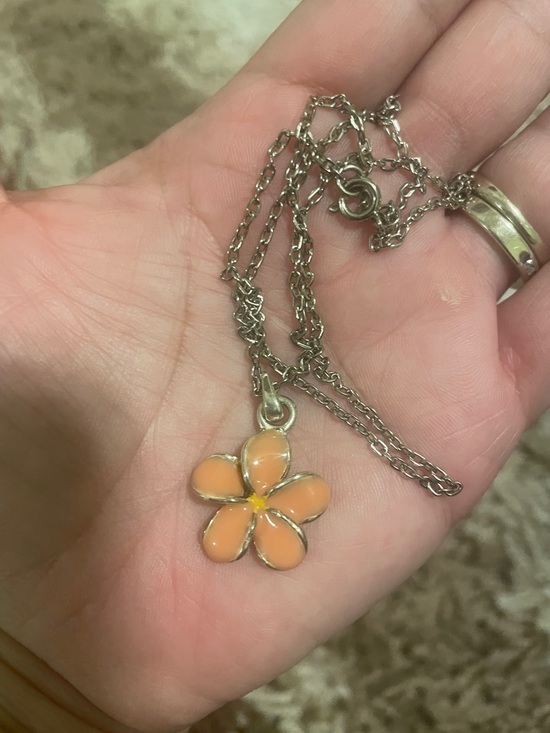Source Unknown Jewelry - Source Unknown Silver-Tone Necklace with Peach Enamel Flower Pendant
